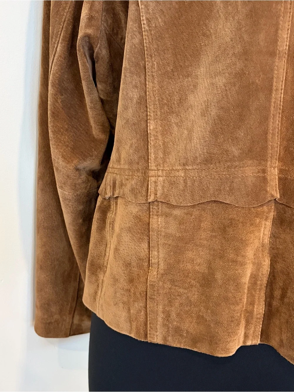 Coldwater creek cognac scallop Suede leather blazer Jacket XL Petite